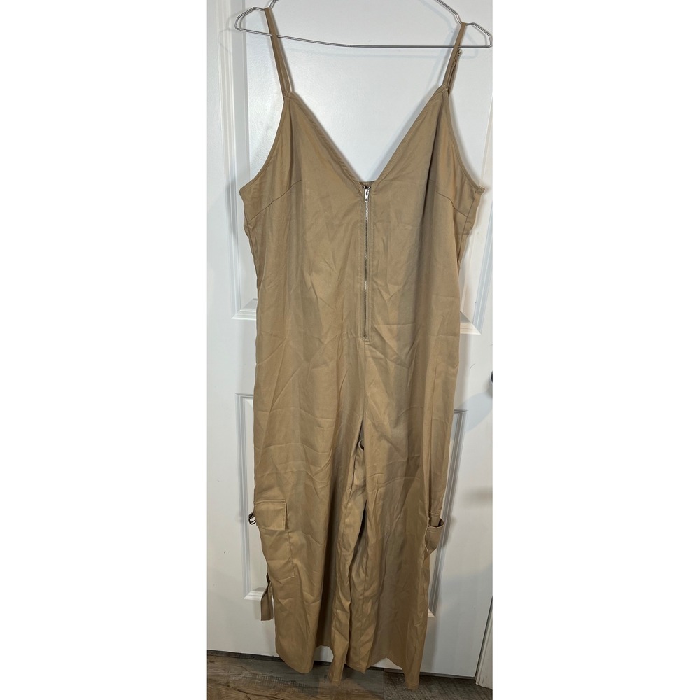 Unbranded‎ Women Jumpsuit Cargo Utility Zipper Front Tan XL